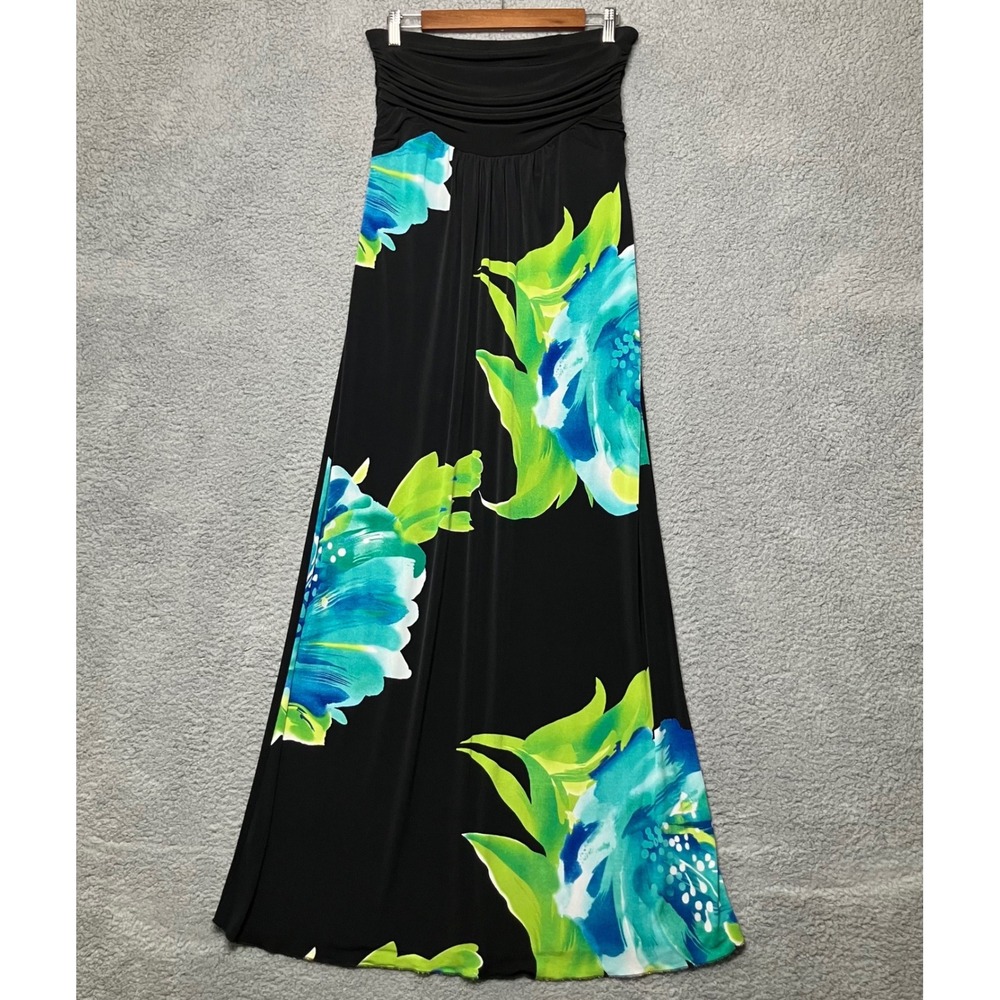 Y2K VTG Bongo Maxi Strapless Dress Women M Black Floral Cover Up Tropical Beach